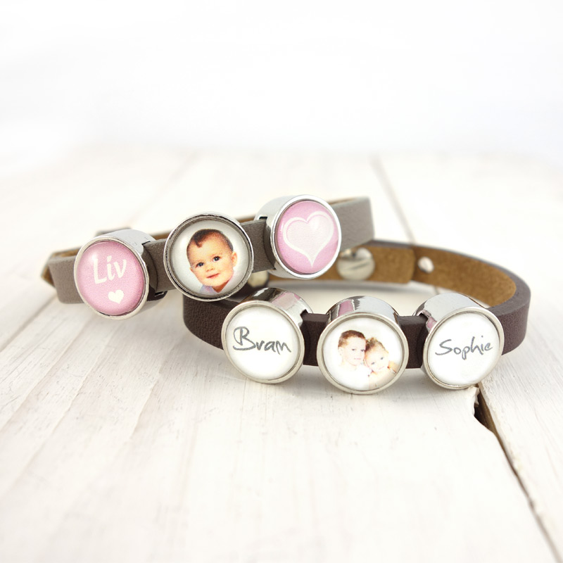 Smalle armband met foto en naamschuivers