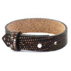 Brede leren armband kleur brown silver