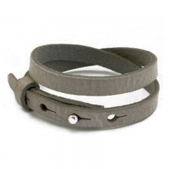 Smalle leren armband dubbel kleur mel grey