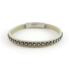 Leren armband swarovski taupe