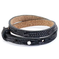 Smalle dubbele leren armband kleur black silver