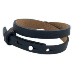 Smalle leren armband dubbel kleur dark blue